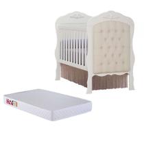 Berço Mini Cama Realeza com 1 Captonê Branco Fosco Acetinado com Colchão Prorelax