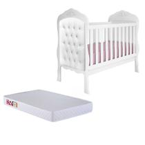 Berço Mini Cama Realeza com 1 Captonê Branco Fosco Acetinado e com Colchão - MOVEIS CANAA