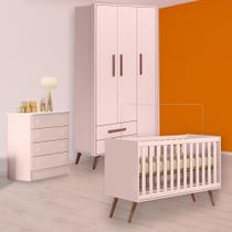 Berço Mini Cama Retrô, Cômoda e Guarda Roupa Retro Rosa