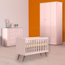 Berço Mini Cama Retrô, Cômoda Sapateira e Guarda Roupa Rosa