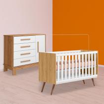 Berço Mini Cama Retrô e Cômoda Sapateira Freijó/Branco