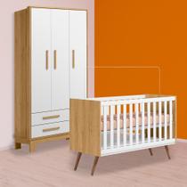 Berço Mini Cama Retrô e Guarda Roupa Slim Freijó/Branco