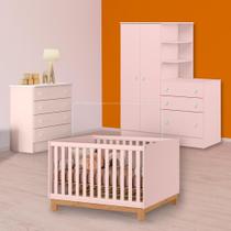 Berço Mini Cama Slim, Cômoda e Guarda Roupa C/ Cômoda Rosa