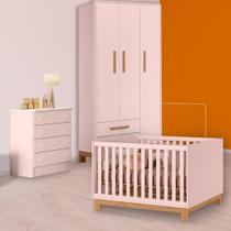 Berço Mini Cama Slim, Cômoda e Guarda Roupa Slim Rosa