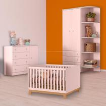 Berço Mini Cama Slim, Cômoda Sapateira e Guarda Roupa Rosa