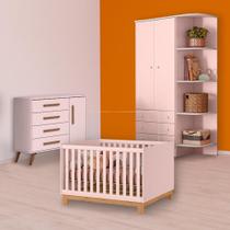 Berço Mini Cama Slim, Cômoda Sapateira e Guarda Roupa Rosa