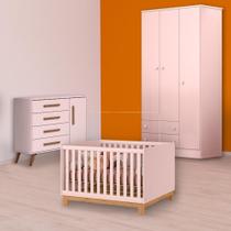 Berço Mini Cama Slim, Cômoda Sapateira e Guarda Roupa Rosa