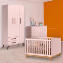 Berço Mini Cama Slim, Cômoda Sapateira e Guarda Roupa Rosa