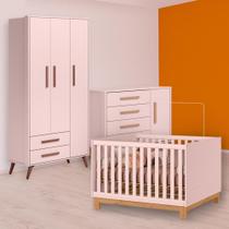 Berço Mini Cama Slim, Cômoda Sapateira e Guarda Roupa Rosa