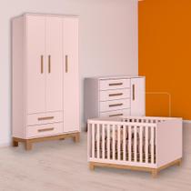 Berço Mini Cama Slim, Cômoda Sapateira e Guarda Roupa Rosa