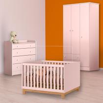 Berço Mini Cama Slim, Cômoda Trocador e Guarda Roupa Rosa Berço Mini Cama Slim, Cômoda Trocador e Guarda Roupa Rosa