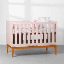 Berço Mini Cama Theo com Pés Square Mel - Rosa