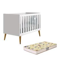 Berço Mini Cama Theo Retrô Branco Fosco com Pés Amadeirado e Colchão D18 - Reller Móveis Berço Mini Cama Theo Retrô Branco Fosco com Pés Amadeirado e Colchão D18 - Reller Móveis