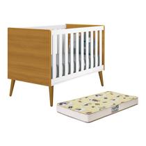Berço Mini Cama Theo Retrô com Pés Amadeirado e Colchão D18 - Reller Móveis