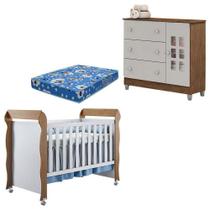 Berço Mirelle E Cômoda Mariah Branco Acetinado Amadeirado Com Colchão Carolina