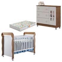 Berço Mirelle E Cômoda Mariah Branco Acetinado Amadeirado Com Colchão Gazin - Carolina Berço Mirelle E Cômoda Mariah Branco Acetinado Amadeirado Com Colchão Gazin - Carolina