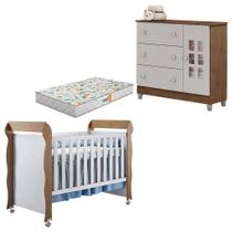 Berço Mirelle E Cômoda Mariah Branco Acetinado Amadeirado Com Colchão Gazin Carolina
