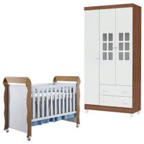 Berço Mirelle E Guarda Roupa Mariah 3 Portas Branco Acetinado Amadeirado Carolina