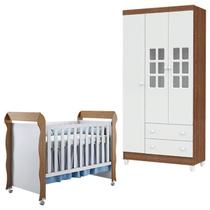Berço Mirelle e Guarda Roupa Mariah 3 Portas Branco Acetinado Amadeirado Carolina Berço Mirelle e Guarda Roupa Mariah 3 Portas Branco Acetinado Amadeirado Carolina