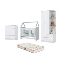 Berço Montessoriano Americano e Cômoda Labirinto e Guarda Roupa Labirinto Branco e Colchão - FdECOR