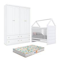 Berço Montessoriano Americano e Guarda Roupa Infantil Mississipi 4 Portas Branco com Colchão Gazin - Henn Berço Montessoriano Americano e Guarda Roupa Infantil Mississipi 4 Portas Branco com Colchão Gazin - Henn