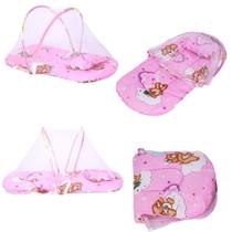Berço mosquiteiro infantil para o bebê rosa com colchonete cama dobrável - MAKEDA