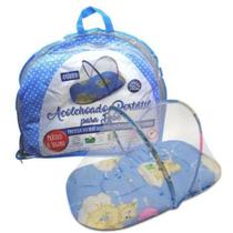 Berço Mosquiteiro Tenda Portátil Cama Colchão Azul - Pais & Filhos