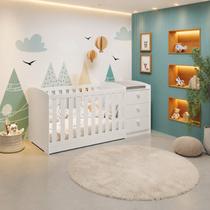 Berço Multifuncional 4 em 1 com Cômoda Vira Mini Cama MDF 185cm Atlanta Branco Brilho Reller