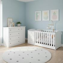 Berço Multifuncional Atlanta e Cômoda Infantil Americano Ambiente Branco Fosco Henn - Reller Berço Multifuncional Atlanta e Cômoda Infantil Americano Ambiente Branco Fosco Henn - Reller