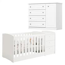 Berço Multifuncional Atlanta e Cômoda Infantil Americano Branco Fosco Henn - Reller