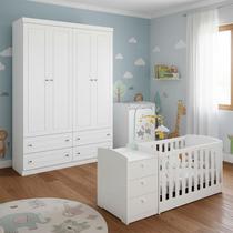 Berço Multifuncional Atlanta e Guarda Roupa 4 Portas Americano Ambiente Branco Fosco Henn - Reller