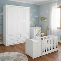 Berço Multifuncional Atlanta e Guarda Roupa 4 Portas Americano Ambiente Branco Fosco Henn - Reller