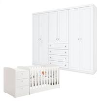 Berço Multifuncional Atlanta e Guarda Roupa 6 Portas Americano Branco Fosco Henn - Reller