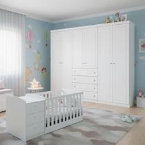 Berço Multifuncional Atlanta e Guarda Roupa 6 Portas Mississipi Ambiente Branco Fosco Henn - Reller