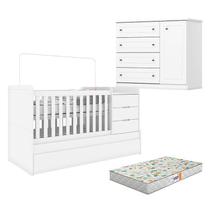 Berço Multifuncional Cleo e Cômoda Infantil Americano Branco Fosco com Colchão Gazin - Henn