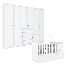 Berço Multifuncional Cleo e Guarda Roupa 6 Portas Mississipi Branco Fosco - Henn