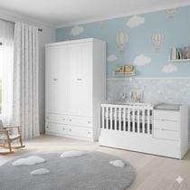 Berço Multifuncional Cleo e Guarda Roupa Infantil 4 Portas Americano Ambiente Branco Fosco - Carolina