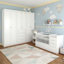 Berço Multifuncional Cleo e Guarda Roupa Infantil 6 Portas Mississipi Ambiente Branco Fosco com Colchão Gazin - Henn Berço Multifuncional Cleo e Guarda Roupa Infantil 6 Portas Mississipi Ambiente Branco Fosco com Colchão Gazin - Henn