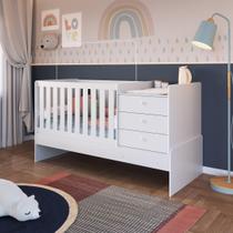 Berço Multifuncional com Cômoda e Vira Cama Solteiro - Branco Berço Multifuncional com Cômoda e Vira Cama Solteiro - Branco