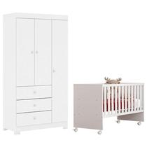 Berço Nacional Doce Sonho 3540 com Guarda Roupa Duda 3 Portas Branco Brilho Phoenix Baby