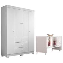 Berço Nacional Doce Sonho 3540 com Guarda Roupa Duda 4 Portas Branco Brilho Phoenix Baby