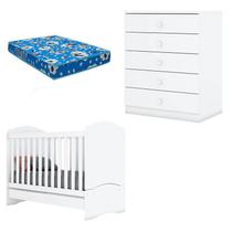 Berço Nacional e Cômoda Infantil Bala de Menta Branco com Colchão Ortobom Henn Berço Nacional e Cômoda Infantil Bala de Menta Branco com Colchão Ortobom Henn