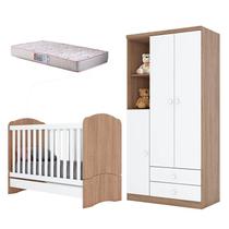 Berço Nacional e Guarda Roupa Infantil Bala de Menta Rústico Branco com Colchão Gazin - Henn Berço Nacional e Guarda Roupa Infantil Bala de Menta Rústico Branco com Colchão Gazin - Henn