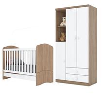 Berço Nacional e Guarda Roupa Infantil Bala de Menta Rústico Branco - Henn
