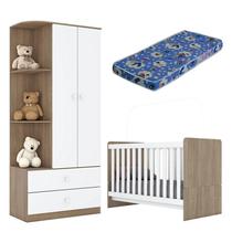 Berço Nacional e Guarda Roupa Infantil Labirinto Rústico Branco Brilho com Colchão Ortobom - Henn
