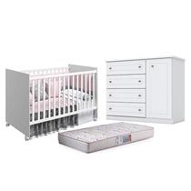 Berço Nacional Mel Branco Acetinado Reller e Cômoda Infantil Americano Branco HP e Colchão Gazin - Henn