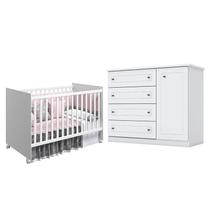 Berço Nacional Mel Branco Acetinado Reller e Cômoda Infantil Americano Branco HP - Henn