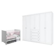Berço Nacional Mel Branco Acetinado - Reller E Guarda Roupa Casal Americano 6 Portas Branco Hp - Henn Berço Nacional Mel Branco Acetinado - Reller E Guarda Roupa Casal Americano 6 Portas Branco Hp - Henn