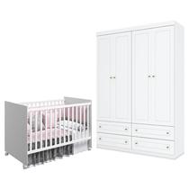 Berço Nacional Mel Branco Acetinado Reller e Guarda Roupa Infantil Americano 4 Portas Branco HP Henn