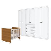 Berço Nacional Mel Branco Savana Reller e Guarda Roupa Casal Americano 6 Portas Branco HP Henn Berço Nacional Mel Branco Savana Reller e Guarda Roupa Casal Americano 6 Portas Branco HP Henn